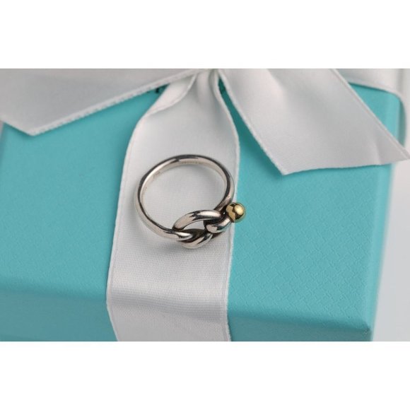 Silver Jewelry - Tiffany & Co. Vintage Love Knot Band Ring in Sterling Silver & 18k Gold